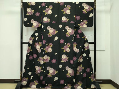 平和屋本店●極上 夢工房 小紋 花毬文 黒地 逸品 CZAA2516s5