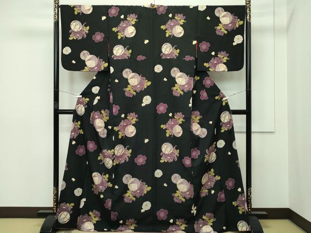 平和屋本店●極上 夢工房 小紋 花毬文 黒地 逸品 CZAA2516s5