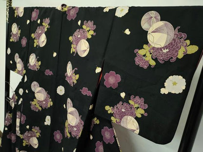 平和屋本店●極上 夢工房 小紋 花毬文 黒地 逸品 CZAA2516s5