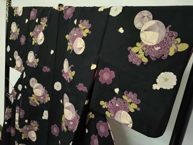 平和屋本店●極上 夢工房 小紋 花毬文 黒地 逸品 CZAA2516s5