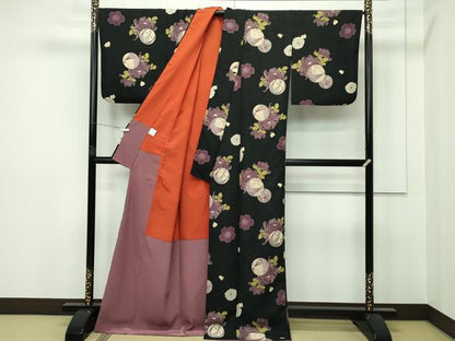 平和屋本店●極上 夢工房 小紋 花毬文 黒地 逸品 CZAA2516s5