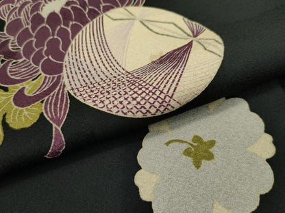 平和屋本店●極上 夢工房 小紋 花毬文 黒地 逸品 CZAA2516s5
