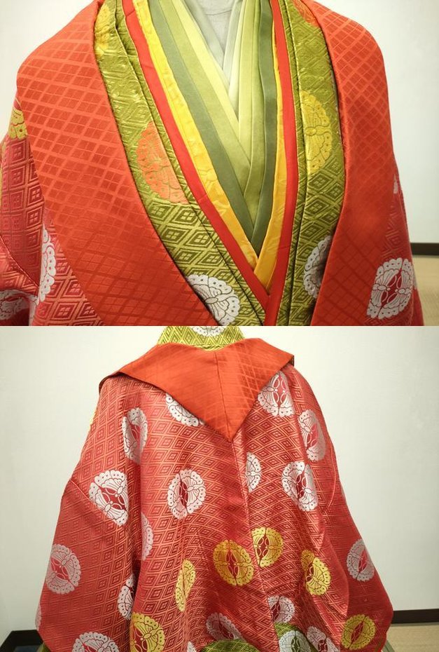 平和屋本店□希少 十二単 唐衣・表着・打衣・五衣 唐織 蝶丸文