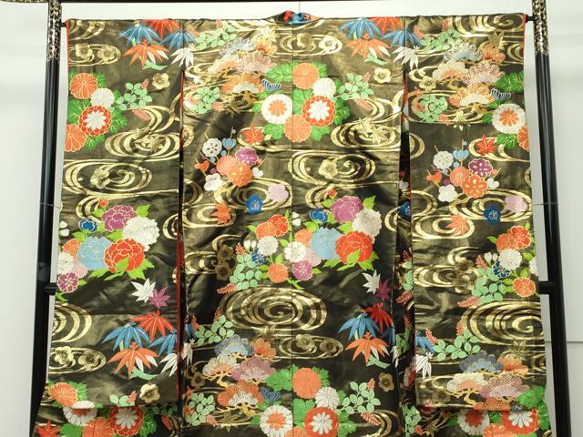 平和屋本店●極上　西陣　川島織物　色打掛　和装　婚礼　結婚式　花嫁　神社挙式　唐織　草花文　黒地　金糸　逸品　CZAA2526s5