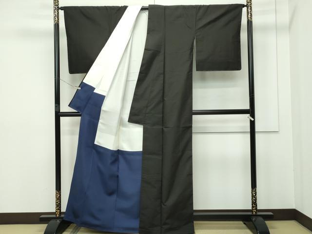 平和屋本店●極上 本場縞大島紬 色無地 黒地 川野織物 証紙付き 逸品 未使用 CZAA2546s5