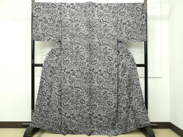 平和屋本店■極上　キモノデザイナー　斉藤上太郎　小紋　草花文　逸品　未使用　CZAA2547s5
