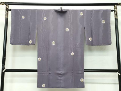 平和屋本店■極上　道中着　ロング丈　絞り　花丸文　金彩　葡萄鼠色　逸品　未使用　CZAA2554s5