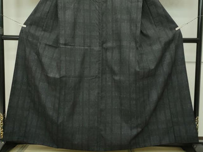 平和屋本店●極上 本場結城紬 重要無形文化財 変わり縞 黒地 逸品 CZAA2566s5