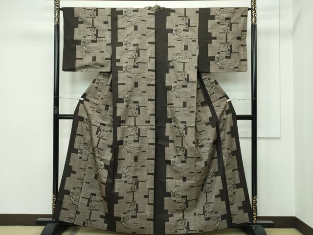平和屋本店●希少　本場大島紬　吉三郎　吉織物謹製　割込絣織　「黄金の世界」　色紙重ね立波文　逸品　CZAA5559s6