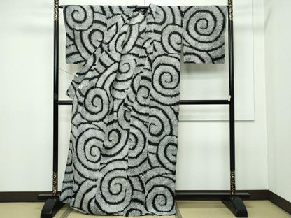 平和屋本店■極上　夏物　浴衣　藤井絞　渦巻　黒地　三越扱い　綿麻　逸品　CZAA2583s5