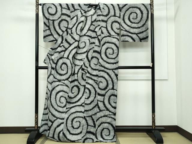 平和屋本店■極上　夏物　浴衣　藤井絞　渦巻　黒地　三越扱い　綿麻　逸品　CZAA2583s5