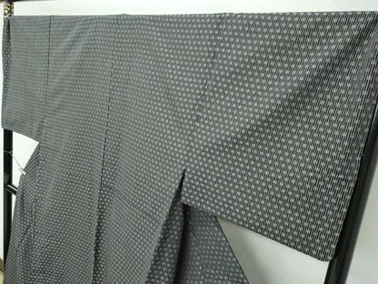 平和屋本店▽極上 三代目市三郎 男性 キングサイズ 雅生紬會 単衣 ポプラ 黒地 証紙付き 逸品 CZAA2596s5
