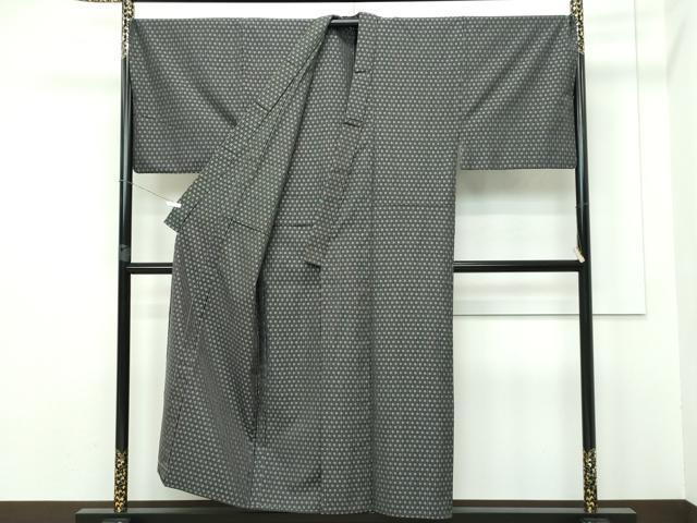 平和屋本店▽極上 三代目市三郎 男性 キングサイズ 雅生紬會 単衣 ポプラ 黒地 証紙付き 逸品 CZAA2596s5