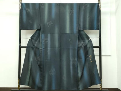 平和屋本店■極上　男性　前田仁仙　仁仙更紗　小紋　単衣　キングサイズ　草花文　暈し染め　銀通し地　逸品　CZAA2597s5