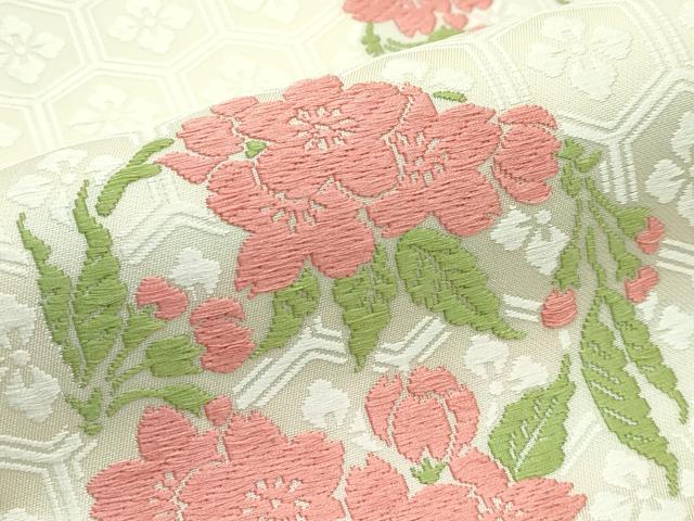 平和屋本店■極上　俵屋　人間国宝　喜多川平朗  有職織物　九寸名古屋帯　唐織　桜花丸文錦　共箱付き　逸品　未使用　CZAA2615s5