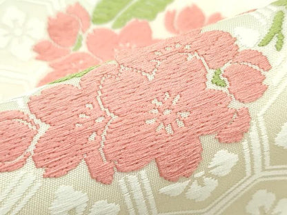 平和屋本店■極上　俵屋　人間国宝　喜多川平朗  有職織物　九寸名古屋帯　唐織　桜花丸文錦　共箱付き　逸品　未使用　CZAA2615s5