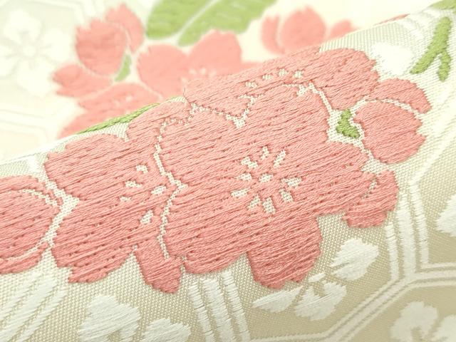 平和屋本店■極上　俵屋　人間国宝　喜多川平朗  有職織物　九寸名古屋帯　唐織　桜花丸文錦　共箱付き　逸品　未使用　CZAA2615s5
