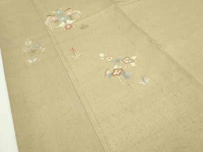 平和屋本店■極上 創業460年・千總 訪問着 紬地 総刺繍 相良刺繍 本草木染 花鳥文 金糸 飴色地 反端付き 逸品 未使用 CZAA2652s5