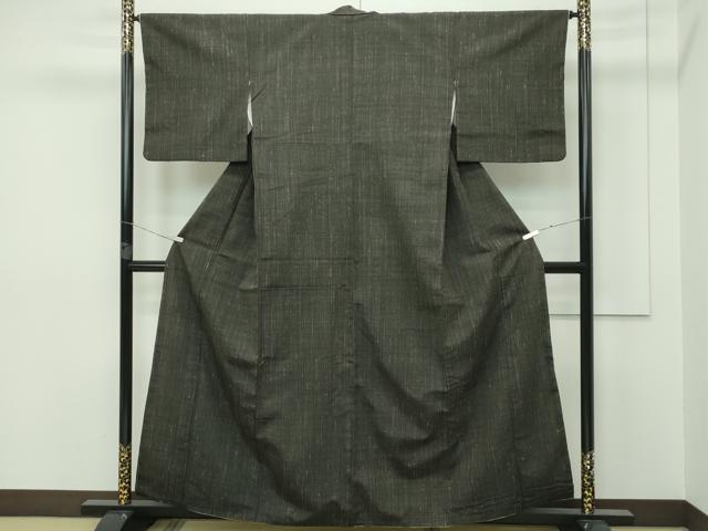 平和屋本店■極上　本場塩沢紬　本まわた絣　縞　涅色地　南雲織物工場謹製　証紙付き　逸品　CZAA2661s5