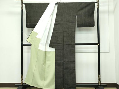 平和屋本店■極上　本場塩沢紬　本まわた絣　縞　涅色地　南雲織物工場謹製　証紙付き　逸品　CZAA2661s5