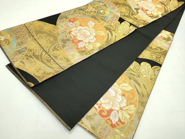 平和屋本店●極上 西陣 川島織物 六通柄 本袋帯 花唐草吉祥文 黒地 金銀糸 逸品 未使用 CZAA2688s5
