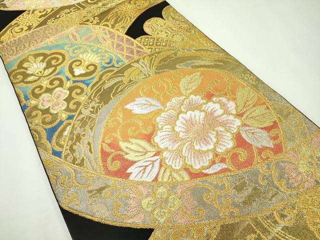 平和屋本店●極上 西陣 川島織物 六通柄 本袋帯 花唐草吉祥文 黒地 金銀糸 逸品 未使用 CZAA2688s5