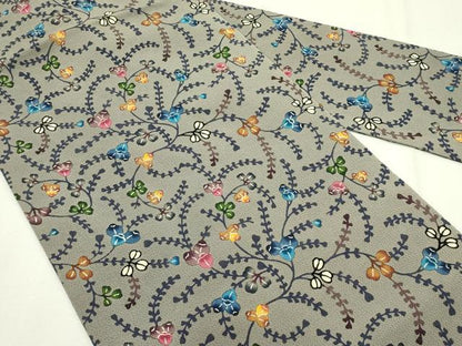 平和屋本店■最高級　城間栄順　本場琉球紅型　九寸名古屋帯　草木文　鬼しぼ縮緬　利休色地　逸品　未使用　CZAA2691s5