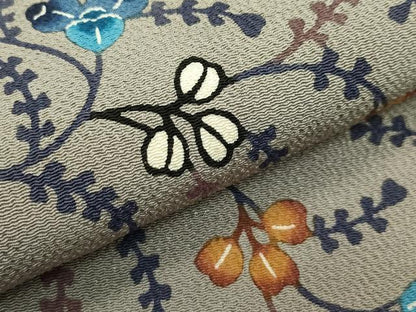 平和屋本店■最高級　城間栄順　本場琉球紅型　九寸名古屋帯　草木文　鬼しぼ縮緬　利休色地　逸品　未使用　CZAA2691s5