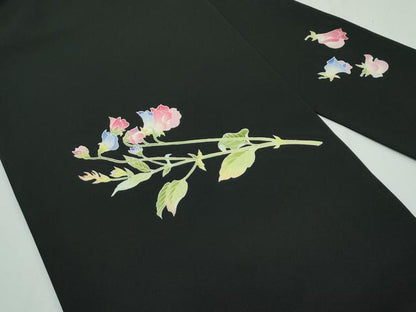 平和屋本店●極上 塩瀬 九寸名古屋帯 友禅 作家物 草花文 黒地 逸品 未使用 CZAA2695s5