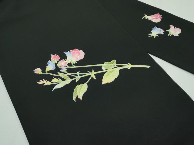 平和屋本店●極上 塩瀬 九寸名古屋帯 友禅 作家物 草花文 黒地 逸品 未使用 CZAA2695s5
