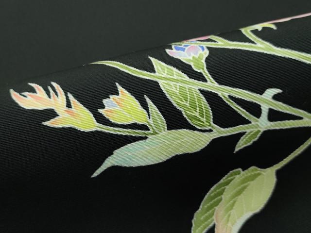 平和屋本店●極上 塩瀬 九寸名古屋帯 友禅 作家物 草花文 黒地 逸品 未使用 CZAA2695s5