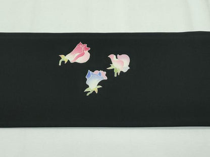 平和屋本店●極上 塩瀬 九寸名古屋帯 友禅 作家物 草花文 黒地 逸品 未使用 CZAA2695s5