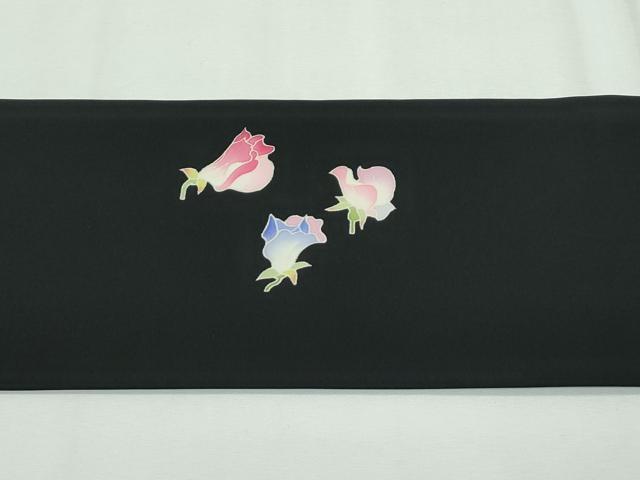 平和屋本店●極上 塩瀬 九寸名古屋帯 友禅 作家物 草花文 黒地 逸品 未使用 CZAA2695s5