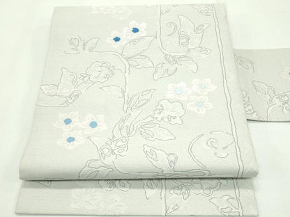 平和屋本店●極上 九寸名古屋帯 草花文 灰黄緑色地 逸品 未使用 CZAA2699s5