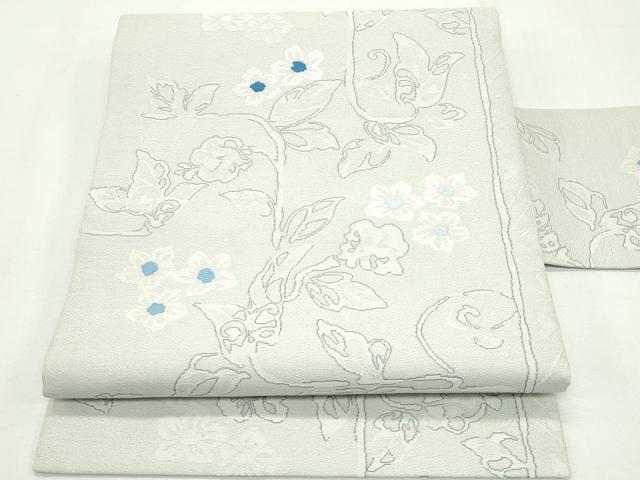 平和屋本店●極上 九寸名古屋帯 草花文 灰黄緑色地 逸品 未使用 CZAA2699s5