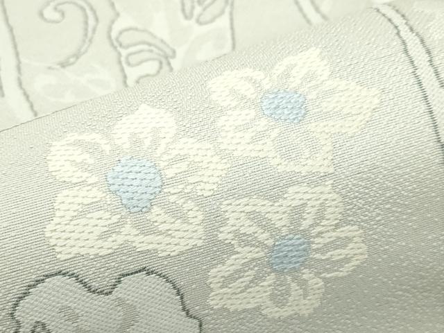 平和屋本店●極上 九寸名古屋帯 草花文 灰黄緑色地 逸品 未使用 CZAA2699s5