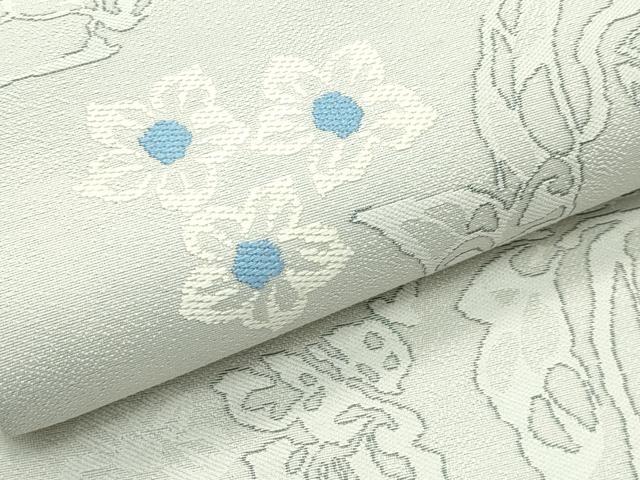 平和屋本店●極上 九寸名古屋帯 草花文 灰黄緑色地 逸品 未使用 CZAA2699s5
