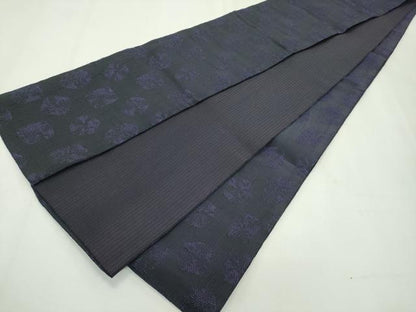平和屋本店●極上 撫松庵 両面 半幅帯 丸文 紫黒色地 逸品 CZAA2700s5