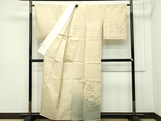 平和屋本店■極上　夏物　訪問着　生紬　手描き　菊　逸品　CZAA2708s5