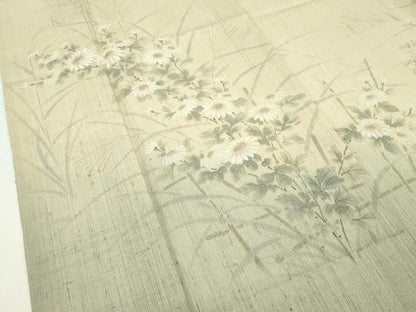 平和屋本店■極上　夏物　訪問着　生紬　手描き　菊　逸品　CZAA2708s5