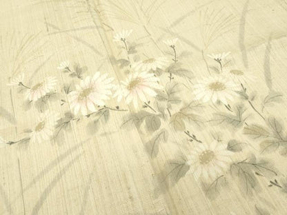 平和屋本店■極上　夏物　訪問着　生紬　手描き　菊　逸品　CZAA2708s5