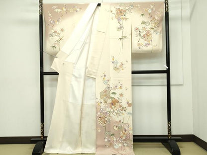 平和屋本店●極上　吉澤友禅　訪問着　駒刺繍　草花文　暈し染め　金彩　逸品　CZAA5409s6