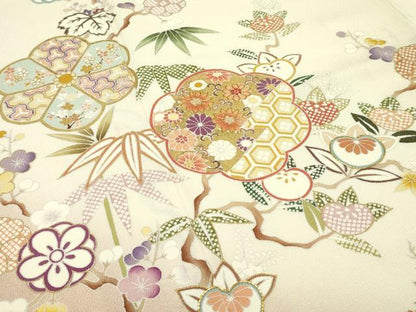 平和屋本店●極上　吉澤友禅　訪問着　駒刺繍　草花文　暈し染め　金彩　逸品　CZAA5409s6