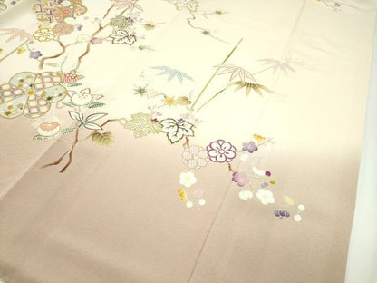 平和屋本店●極上　吉澤友禅　訪問着　駒刺繍　草花文　暈し染め　金彩　逸品　CZAA5409s6