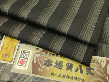 平和屋本店■極上　本場黄八丈　黒八丈　紬　市松綾織　伝統工芸士　西條吉広　証紙付き　逸品　CZAA2723s5