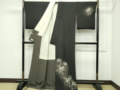 平和屋本店●極上 京都の名門ブランド 銀花仙 訪問着・袋帯セット 手描き 草花文 暈し染め 檳榔子染色地 やまと金ラベル 逸品 CZAA5401s6