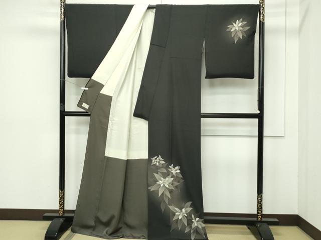 平和屋本店●極上 京都の名門ブランド 銀花仙 訪問着・袋帯セット 手描き 草花文 暈し染め 檳榔子染色地 やまと金ラベル 逸品 CZAA5401s6
