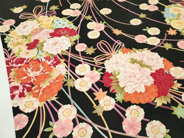 平和屋本店●極上 世界的ファッションデザイナー 山本寛斎 kansaiブランド 振袖 刺繍 花丸文 黒地 金銀糸 逸品 CZAA2725s5