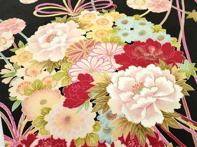 平和屋本店●極上 世界的ファッションデザイナー 山本寛斎 kansaiブランド 振袖 刺繍 花丸文 黒地 金銀糸 逸品 CZAA2725s5