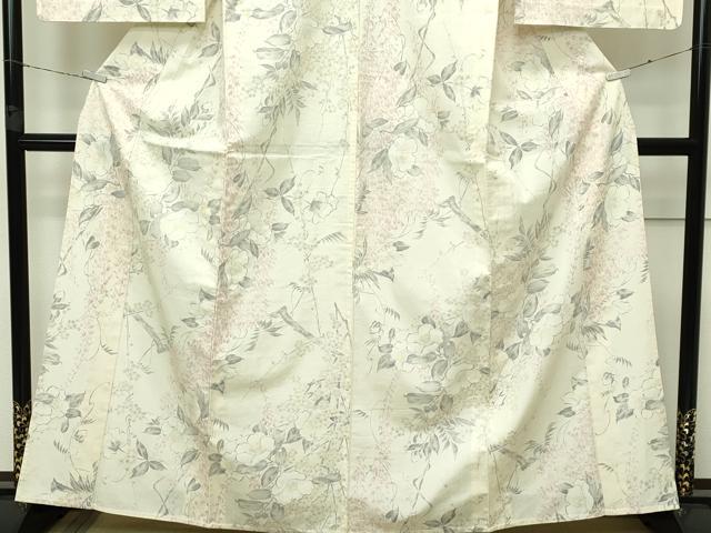 平和屋本店▽極上　創業460年・千總　紬　単衣　手描き　草花文　伊勢丹扱い　反端付き　逸品　CZAA5749s6